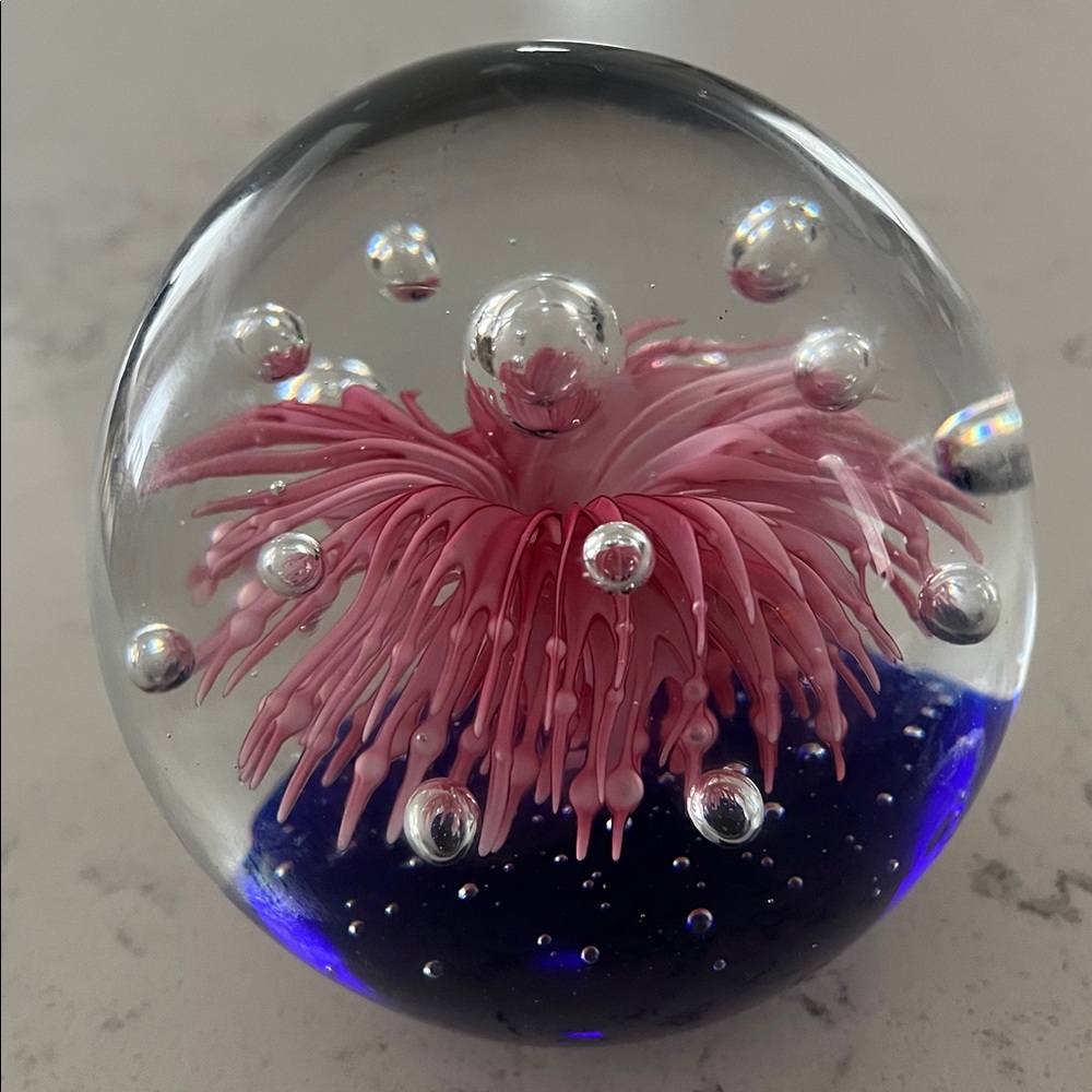 Dynasty Gallery Pink and Blue Paperweight Decorative Glass Sphere